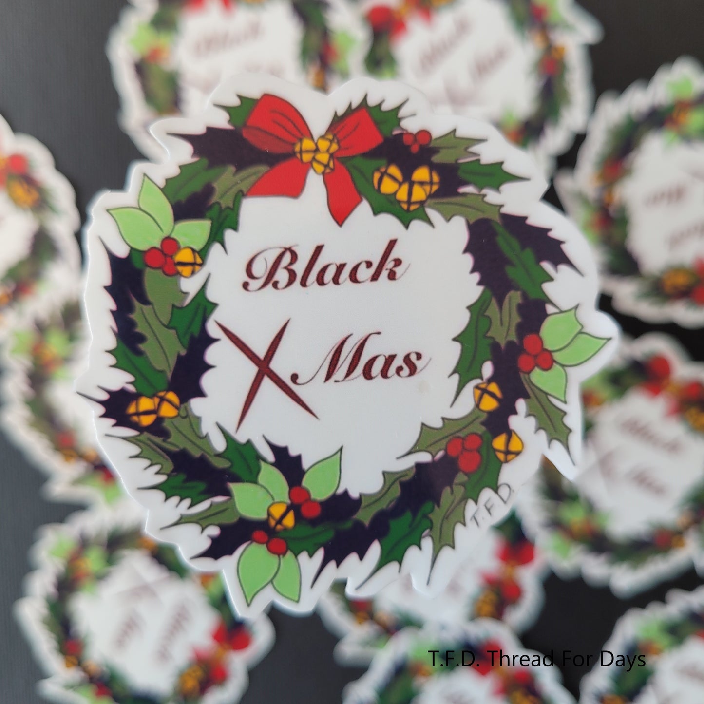 close up black xmas sticker