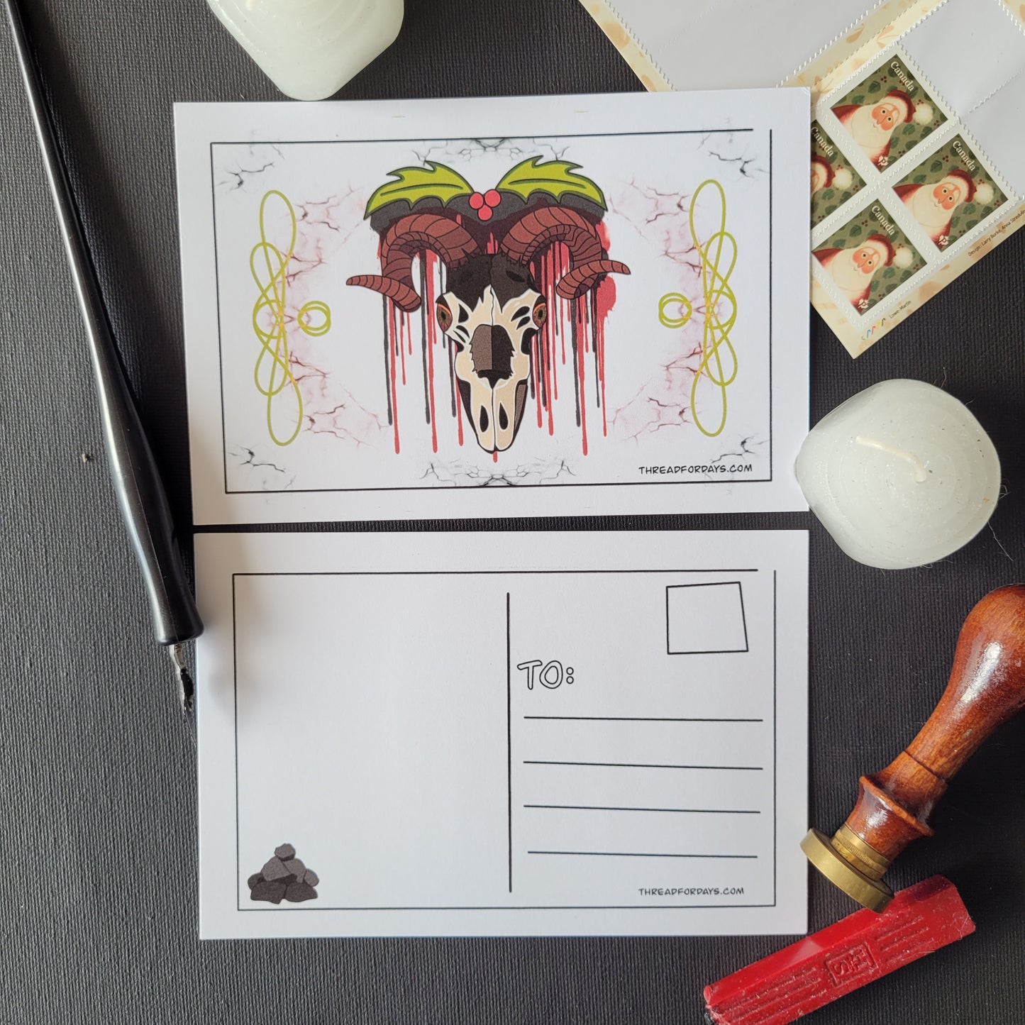 front and back of krampus postcard