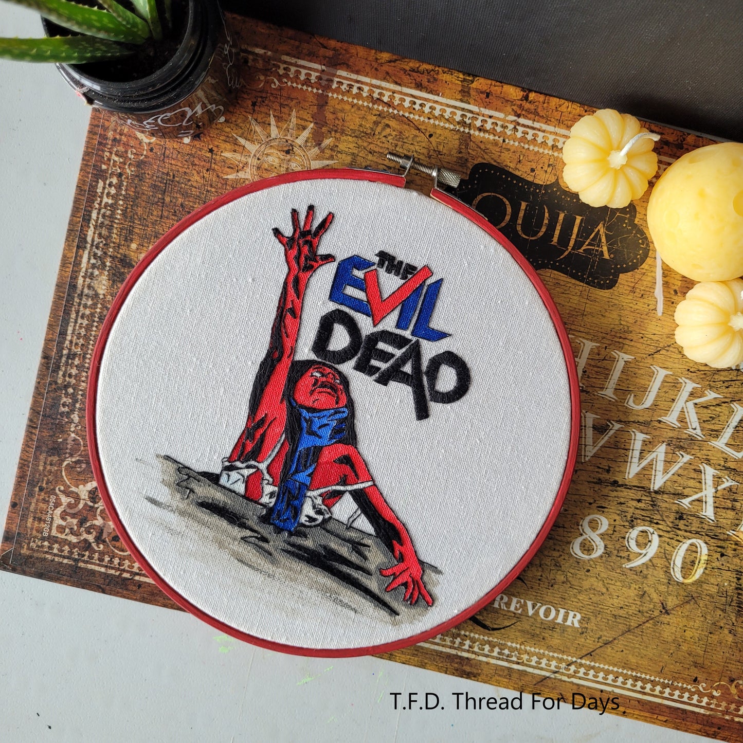 front of the evil dead hoop