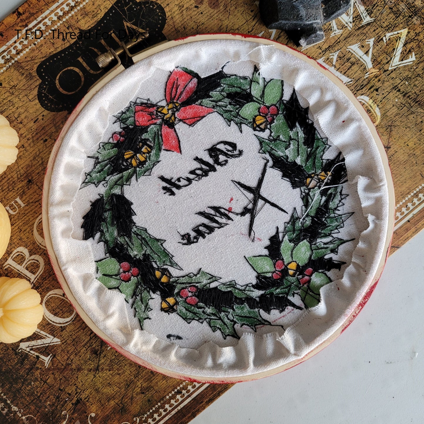 back of black christmas hoop