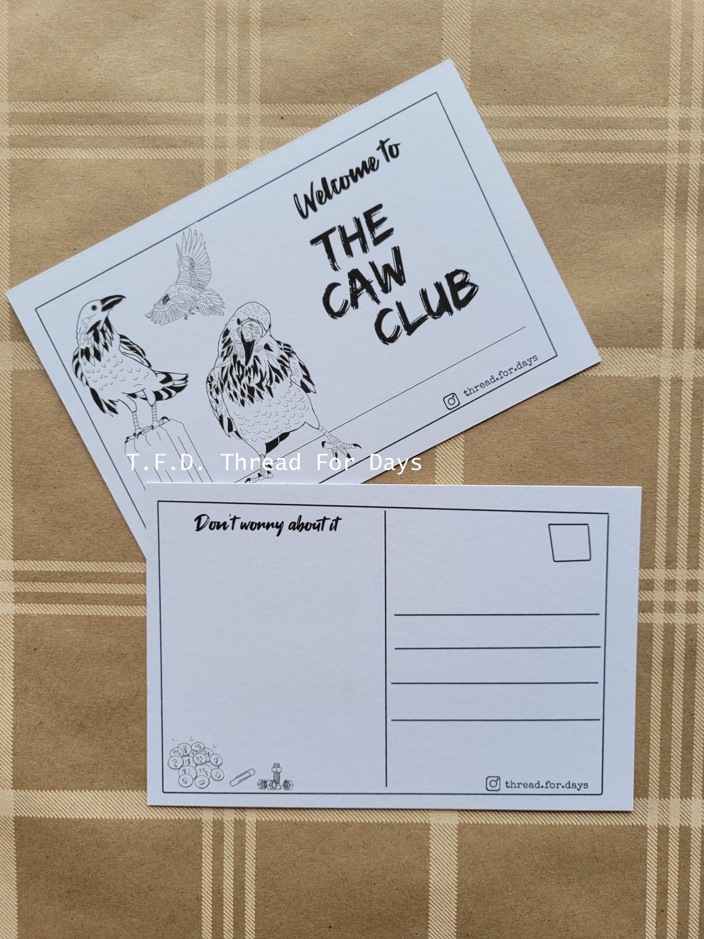 front and back of caw club postcard
