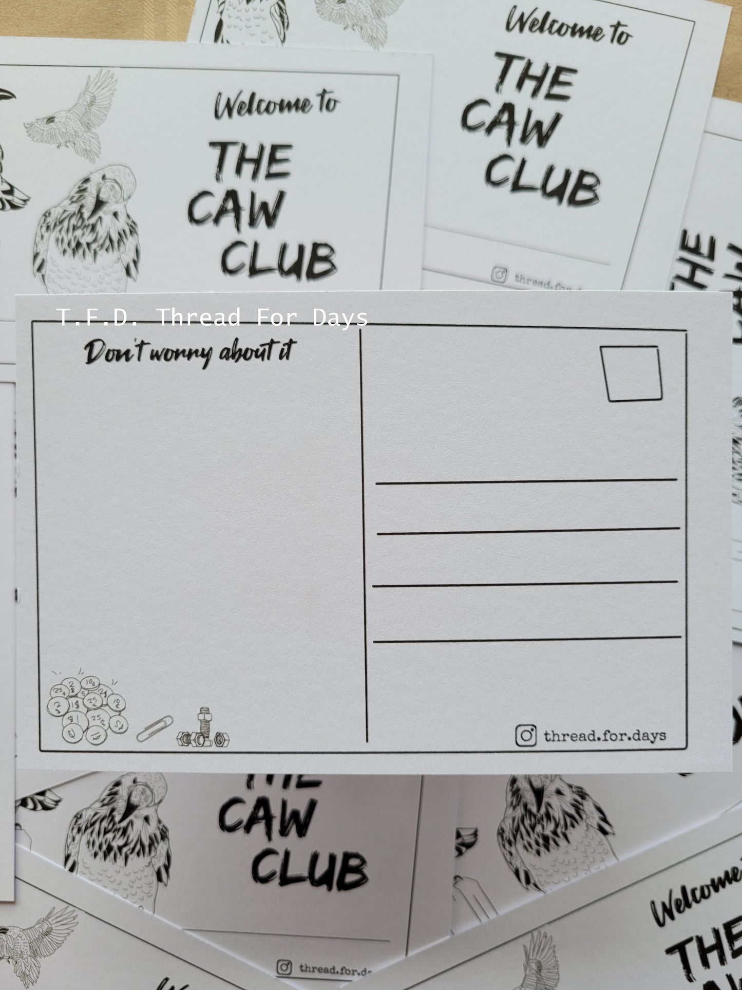 back of caw club postcard
