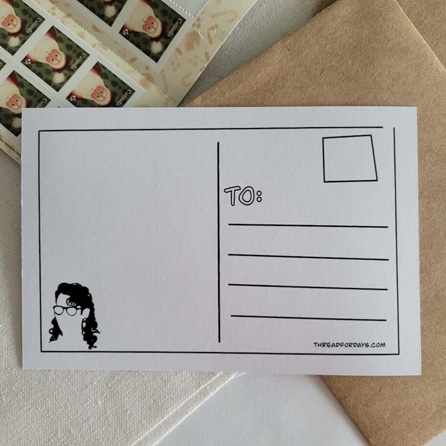 back of crystal methyd postcard on a table