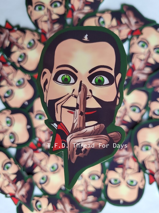 Billy the Doll vinyl sticker with background of same sticker