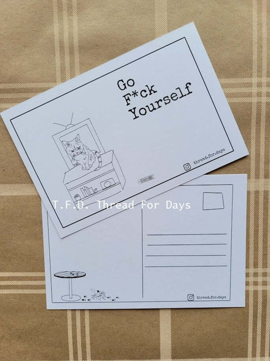 front and back of Go F*ck yourself postcard