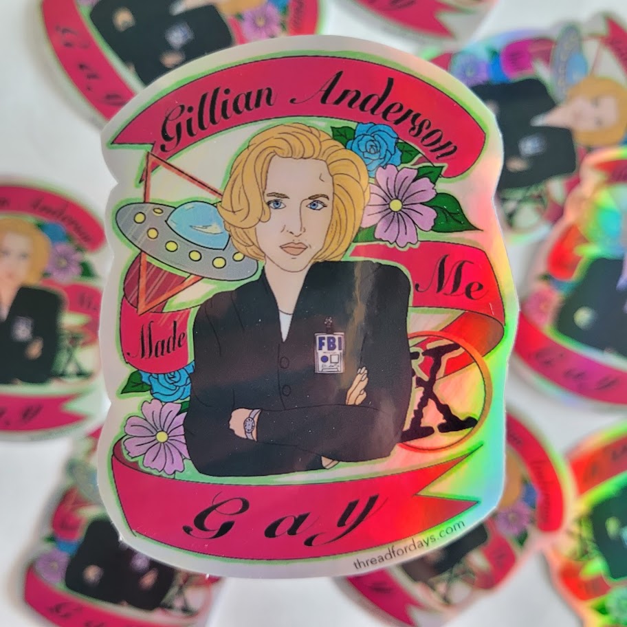 close up gillian anderson made me gay sticker