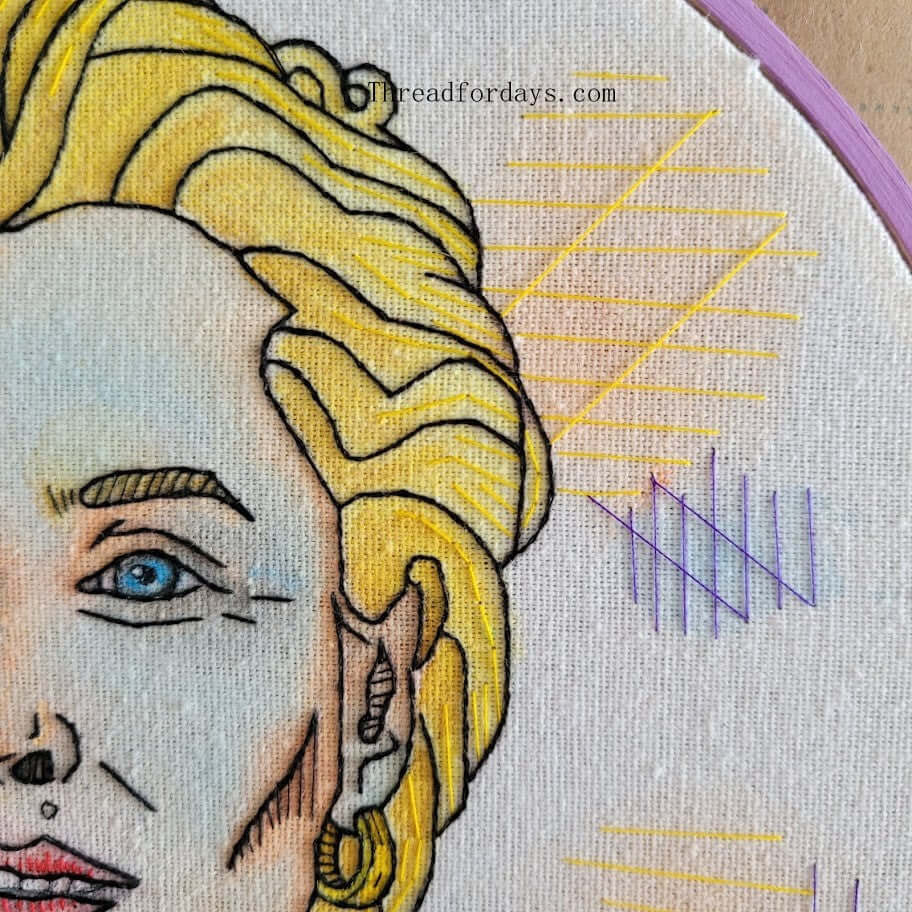 clos eup of stitching on the Gillian Anderson hoop