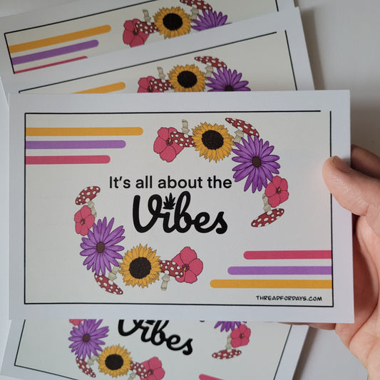 front of it's all about the vibes postcard