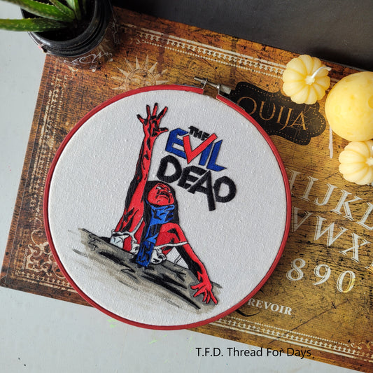 front of the evil dead hoop