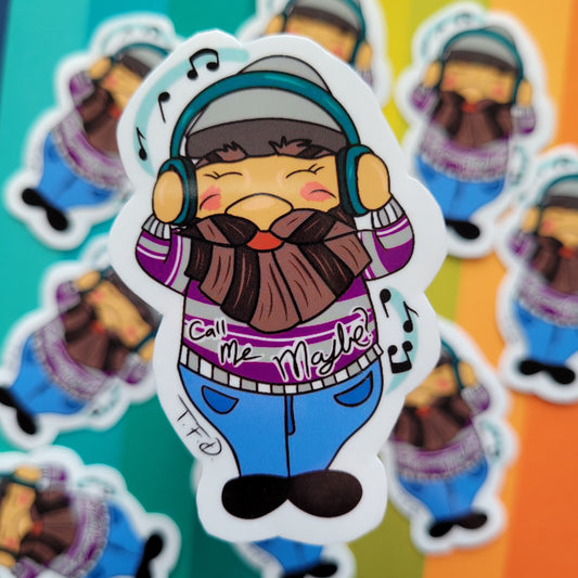 close up of the greysexual gnome sticker. 