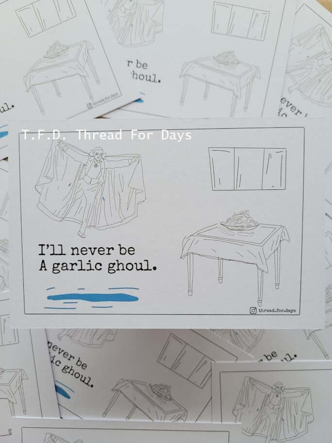 Front of garlic ghoul postcard